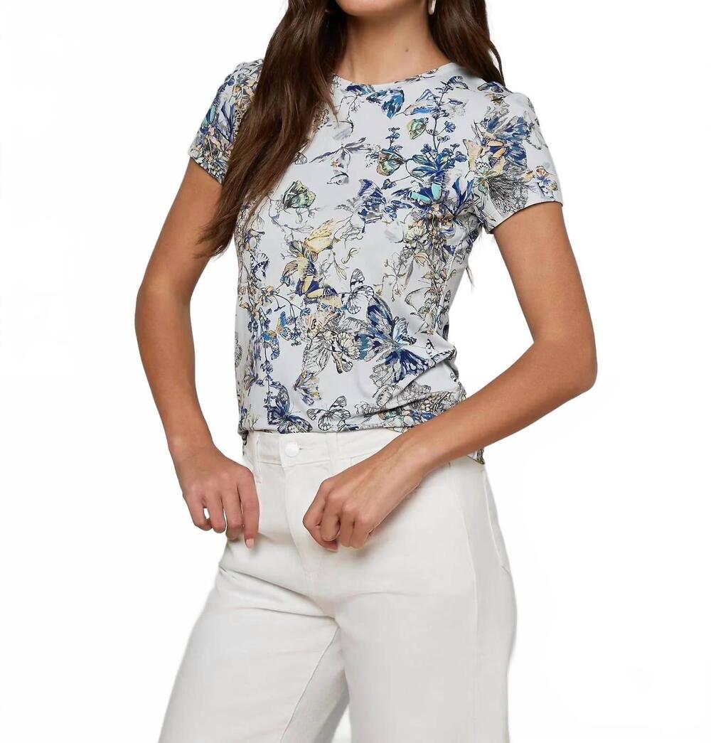NEW L'AGENCE ressi tee in grey multi watercolor butterfly